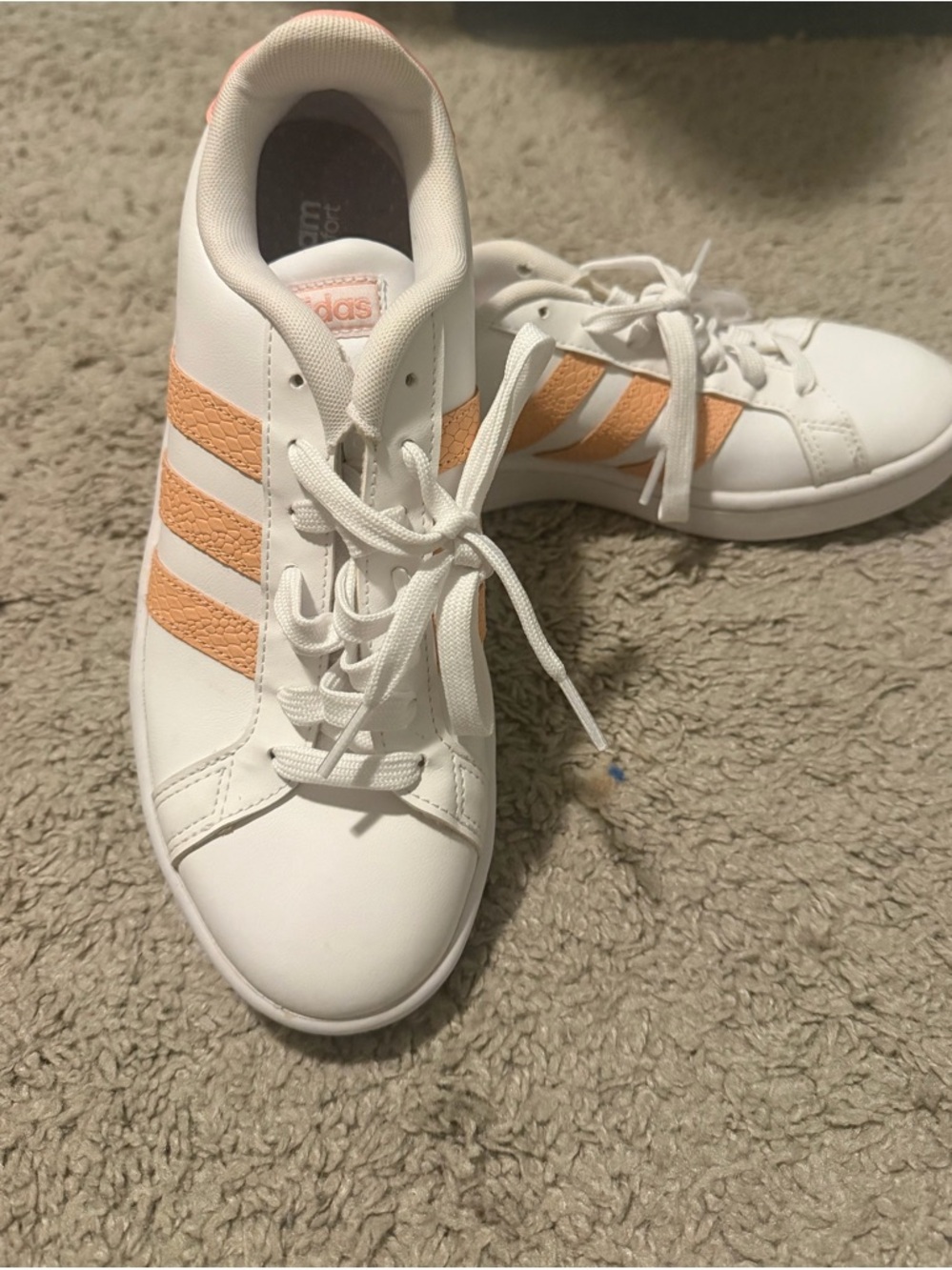 Bundle Price -$15 - Adidas Women's White Sneakers with Peach Stripes